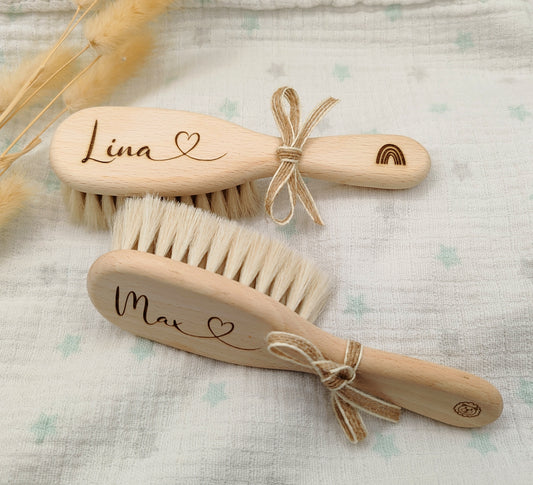 Babybürste personalisiert Buche mit 100% Ziegenhaar