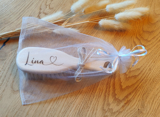Babybürste personalisiert Buche mit 100% Ziegenhaar
