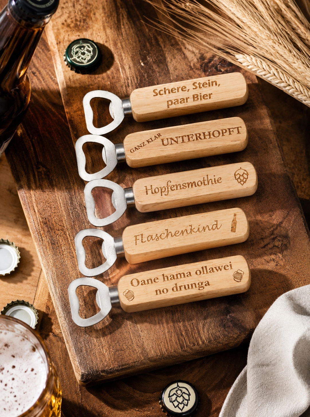 Personalisierter Flaschenöffner aus Holz